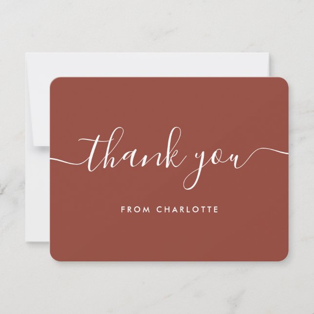 Minimalist Modern Script Terracotta Wedding Shower Thank You Card (Front)