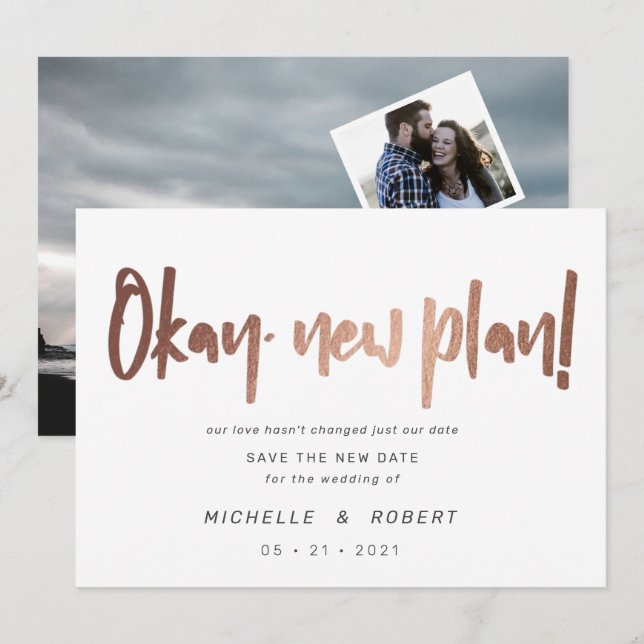 minimalist modern script two photo save the date invitation (Front/Back)
