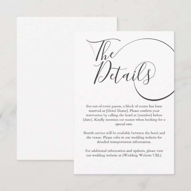 Minimalist modern script typography wedding enclosure card (Front/Back)