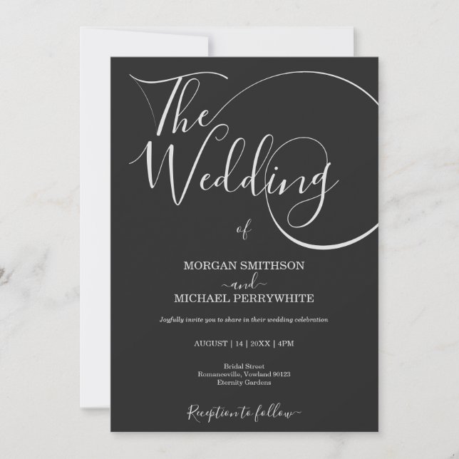 Minimalist modern script typography wedding invitation (Front)