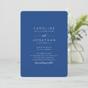 Minimalist Modern Script Wedding Cobalt Blue Names Invitation