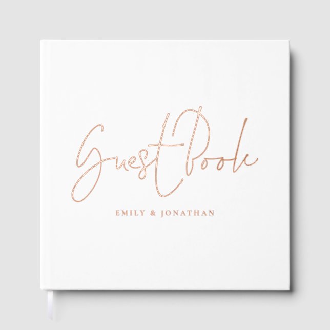 Minimalist Modern Script Wedding Foil Guest Book (Front)