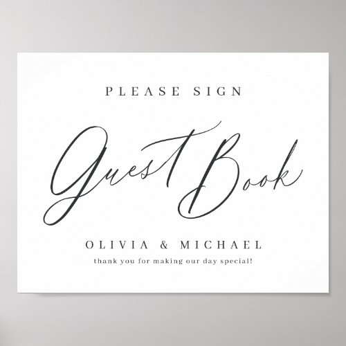 Minimalist modern script wedding guest book sign