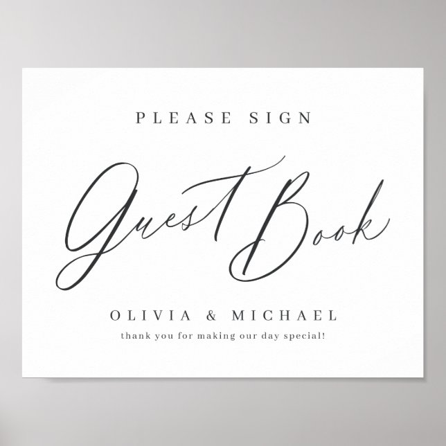 Minimalist modern script wedding guest book sign (Front)