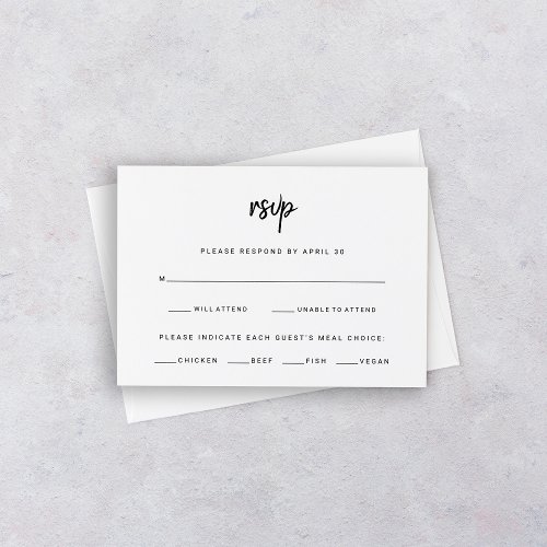 Minimalist Modern Script  Wedding Meal Choice RSVP Card