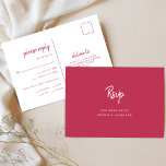 Minimalist Modern Script Wedding Meal Choice RSVP Postcard<br><div class="desc">These elegant, minimalist wedding response postcards feature modern script typography and clean, sans serif text for a simple and stylish magenta red and white design you will love. There is room to add your guests options for meal choice of entrée or dinner choice. Text is kept away from the top...</div>