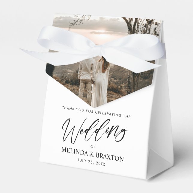 Minimalist Modern Script Wedding Photo Favor Box (Front Side)