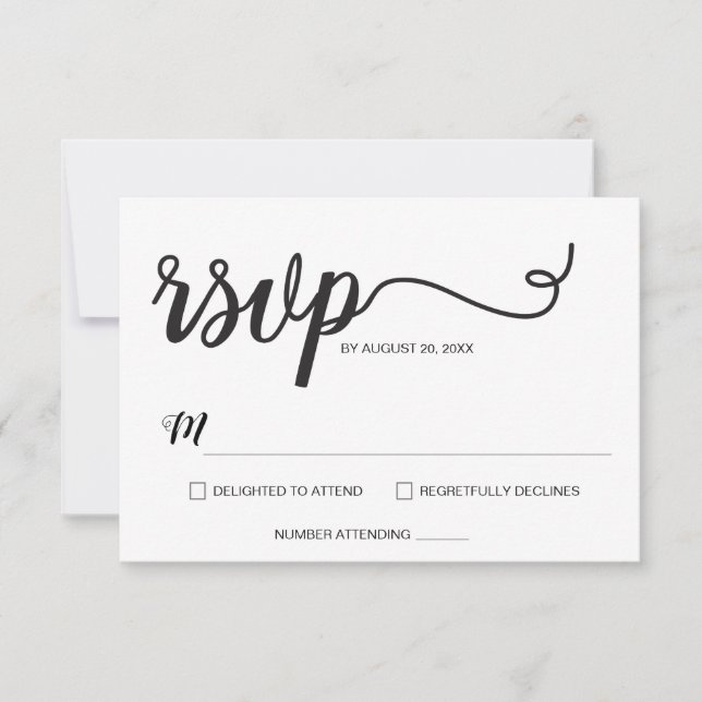 Minimalist Modern Script Wedding  RSVP Card (Front)