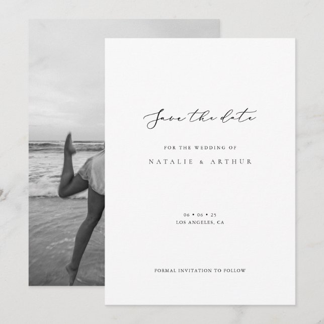 Minimalist Modern Script Wedding Save The Date (Front/Back)