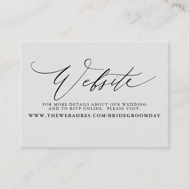 Minimalist Modern Script Wedding Website Card (Front)