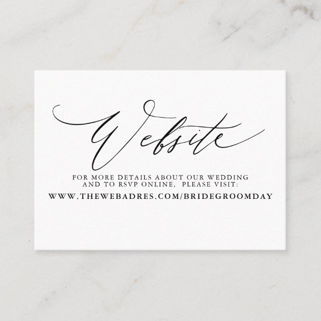Minimalist Modern Script Wedding Website Card (Front)