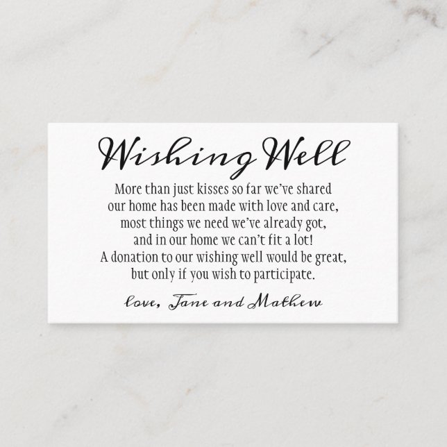 Minimalist Modern Script Wedding Wishing Well  Business Card (Front)
