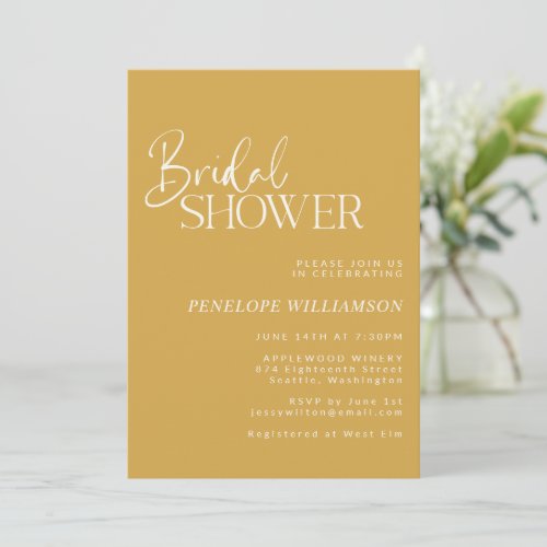 Minimalist Modern Script Yellow Bridal Shower Invitation