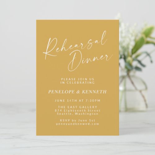 Minimalist Modern Script Yellow Rehearsal Dinner Invitation