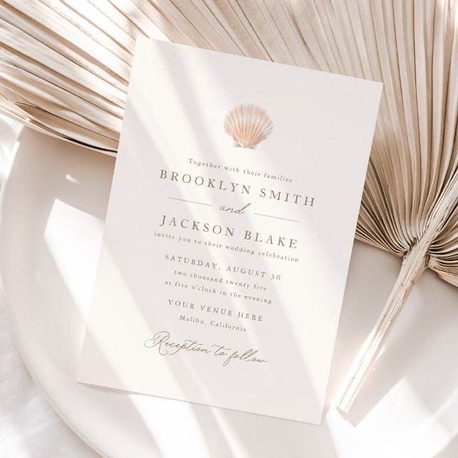 Minimalist Modern Sea Shell Beach Wedding Invitation (Creator Uploaded)