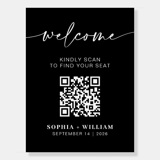 Minimalist Modern Seating Chart QR Code Sign (Front)