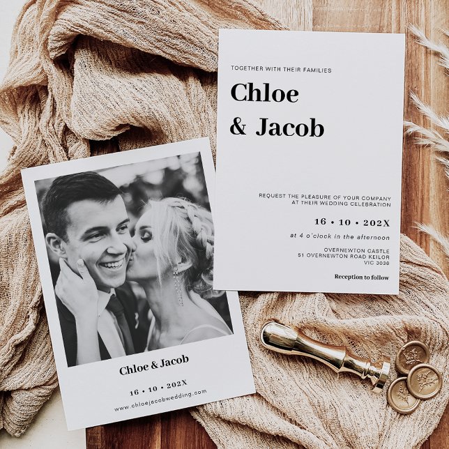 Minimalist Modern Serif Font Wedding Invitation (Minimalist black text wedding invitation featuring the couples names in a modern serif font.)