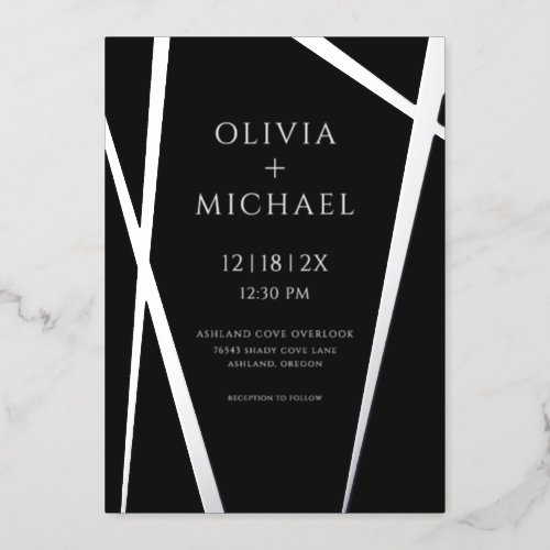 Minimalist Modern Silver Black Foil Invitation