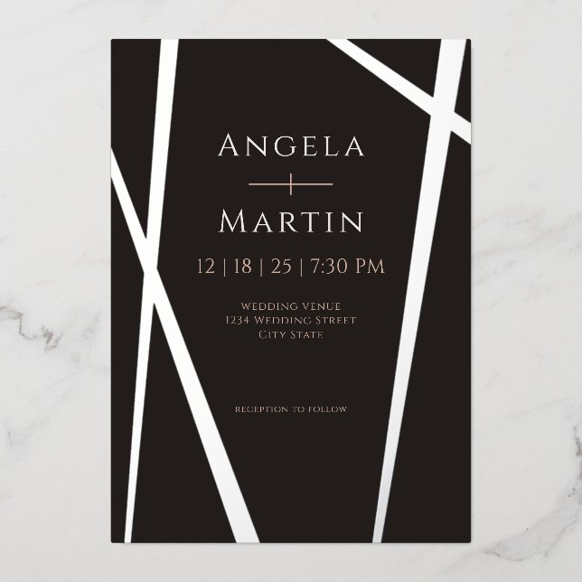 Minimalist Modern Silver Black Foil Invitation (Front)