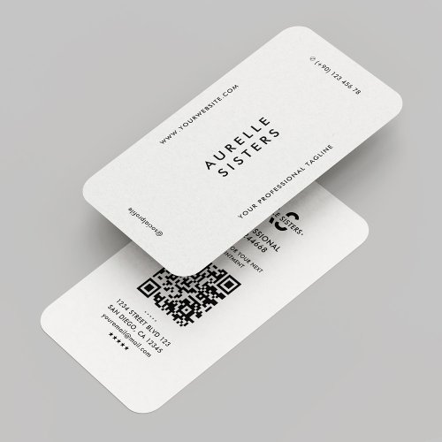 Minimalist Modern Simple Black White QR Business Card