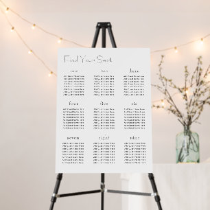 Minimalist Modern Simple Black White Seating Chart Foam Board