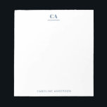 Minimalist Modern Simple Blue Monogram Personal  Notepad<br><div class="desc">Personalized notepad with a professional simple minimalist modern aesthetic in blue.</div>