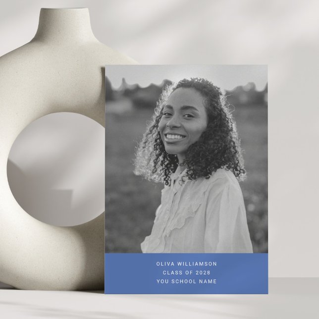 Minimalist Modern Simple Blue Photo Graduation Announcement (Creator Uploaded)