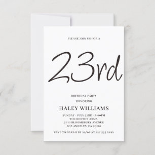 Minimalist Modern Simple Calligraphy 23rd Birthday Invitation