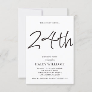 Minimalist Modern Simple Calligraphy 24th Birthday Invitation