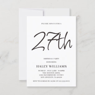 Minimalist Modern Simple Calligraphy 27th Birthday Invitation
