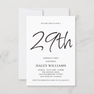 Minimalist Modern Simple Calligraphy 29th Birthday Invitation