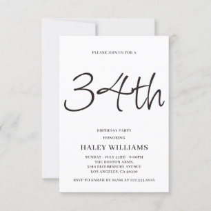 Minimalist Modern Simple Calligraphy 34th Birthday Invitation