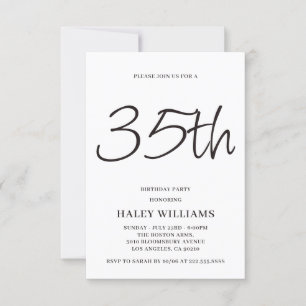 Minimalist Modern Simple Calligraphy 35th Birthday Invitation