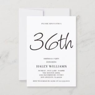 Minimalist Modern Simple Calligraphy 36th Birthday Invitation