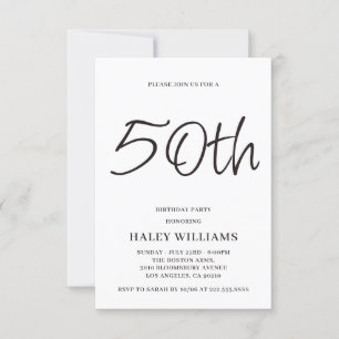 Minimalist Modern Simple Calligraphy 50th Birthday Invitation