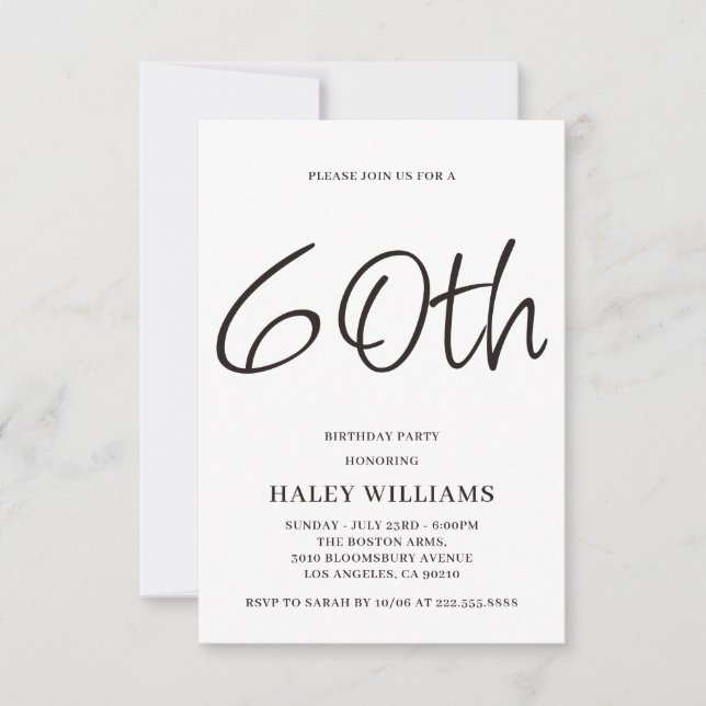 Minimalist Modern Simple Calligraphy 60th Birthday Invitation (Front)