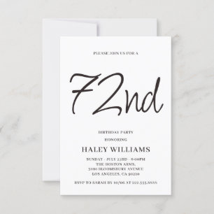 Minimalist Modern Simple Calligraphy 72nd Birthday Invitation