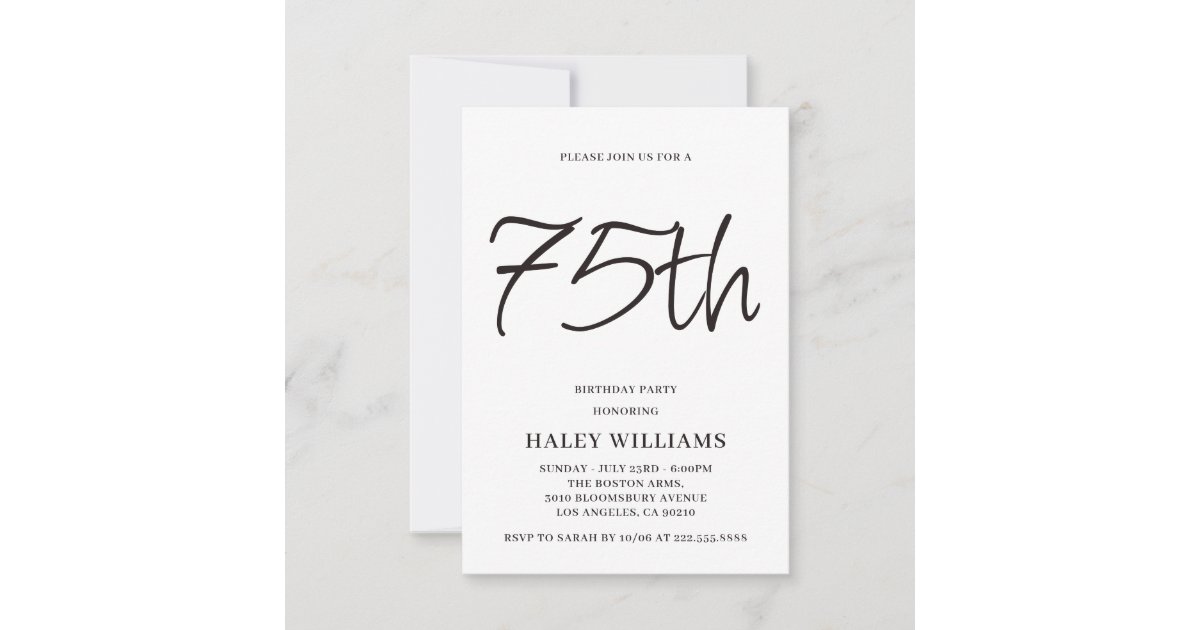 Minimalist Modern Simple Calligraphy 75th Birthday Invitation | Zazzle