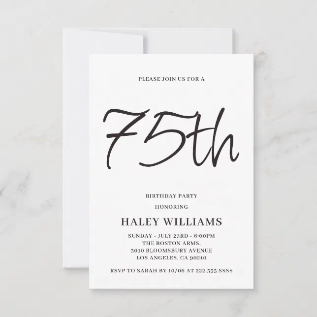 Minimalist Modern Simple Calligraphy 75th Birthday Invitation | Zazzle