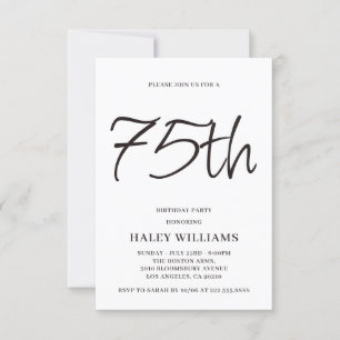Minimalist Modern Simple Calligraphy 75th Birthday Invitation