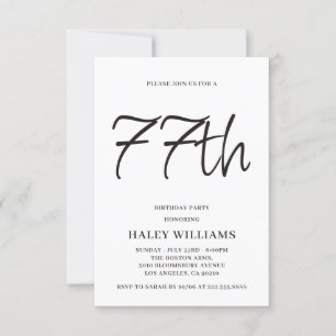 Minimalist Modern Simple Calligraphy 77th Birthday Invitation