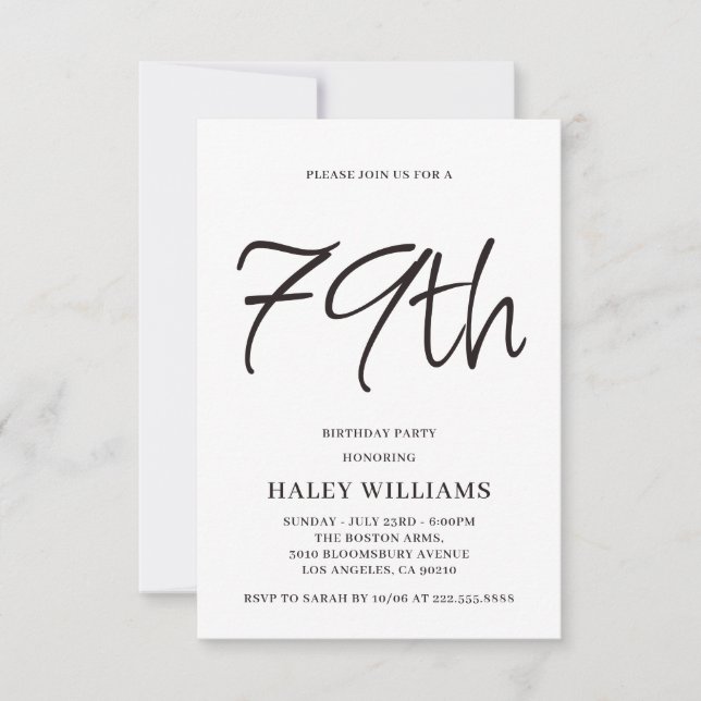 Minimalist Modern Simple Calligraphy 79th Birthday Invitation (Front)