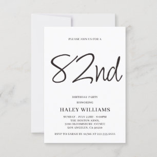 Minimalist Modern Simple Calligraphy 82nd Birthday Invitation