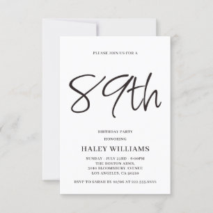 Minimalist Modern Simple Calligraphy 89th Birthday Invitation