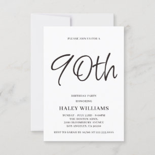Minimalist Modern Simple Calligraphy 90th Birthday Invitation