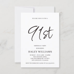 Minimalist Modern Simple Calligraphy 91st Birthday Invitation