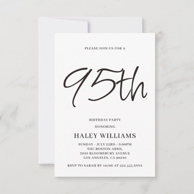 Minimalist Modern Simple Calligraphy 95th Birthday Invitation (Front)