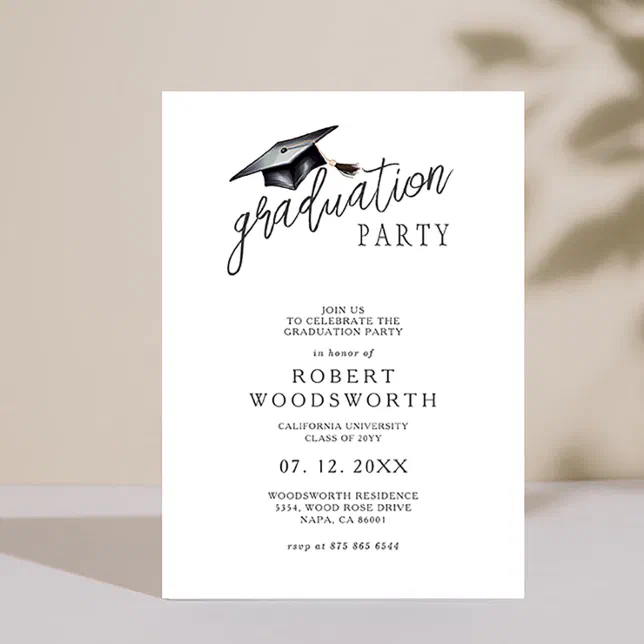 Minimalist Modern Simple Cap Graduation Party Invitation | Zazzle