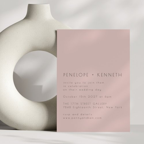 Minimalist Modern Simple Dusty Blush Wedding Invitation