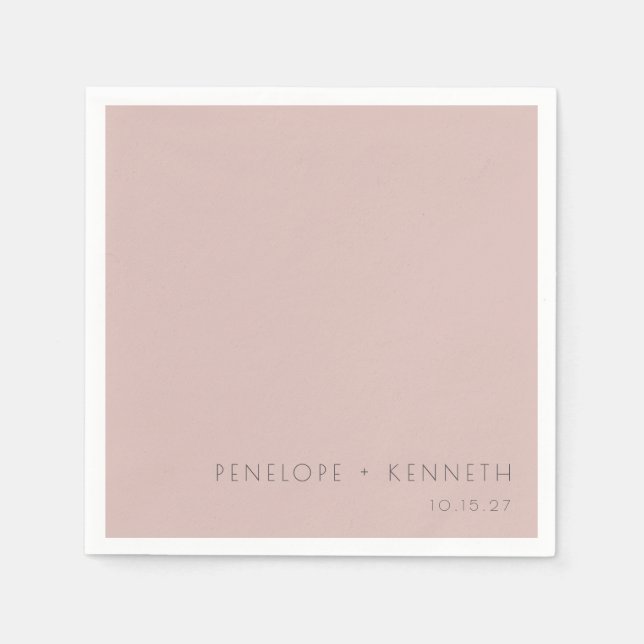 Minimalist Modern Simple Dusty Blush Wedding Names Napkins (Front)